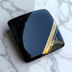 Vintage Brooch Enamel Over Metal Québec Artisan Made Black and Gold Signed